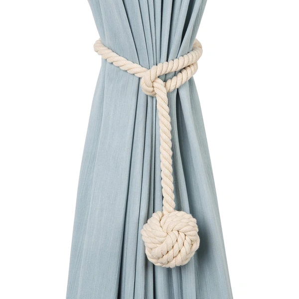 JAZLOG EUDEN 2 Pieces Retro Handmade Curtain Striped Ropes Holdbacks Rural Knot Ball Cotton Cord Drapery Tiebacks Tie Band (Off White, Medium) - M, Off White, 249 Gram