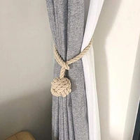 JAZLOG EUDEN 2 Pieces Retro Handmade Curtain Striped Ropes Holdbacks Rural Knot Ball Cotton Cord Drapery Tiebacks Tie Band (Off White, Medium) - M, Off White, 249 Gram