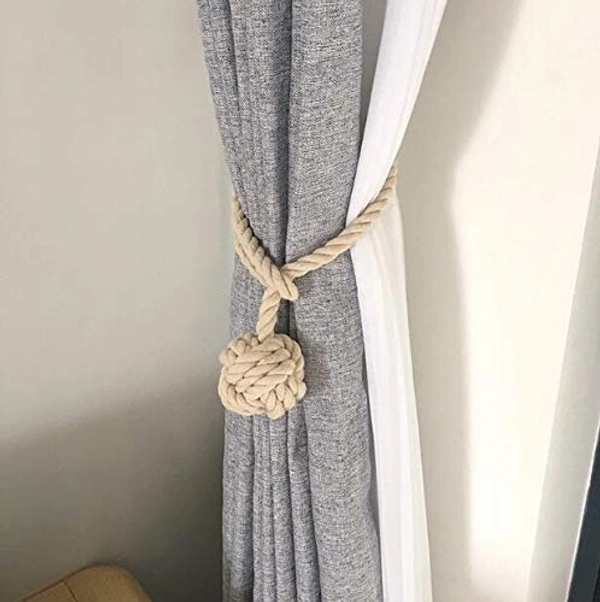 JAZLOG EUDEN 2 Pieces Retro Handmade Curtain Striped Ropes Holdbacks Rural Knot Ball Cotton Cord Drapery Tiebacks Tie Band (Off White, Medium) - M, Off White, 249 Gram