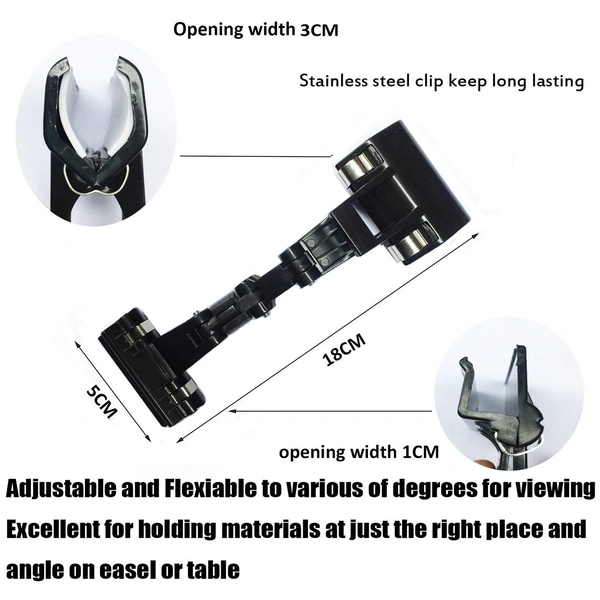 JAZLOG Copy Holder Double Head Rotatable Painting Clip for Artist Easels Drawing Boards Picture Sketch - M, Black, 249 Gram