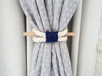 JAZLOG Curtain Tieback-Shabby Chic Ties-Nautical Decor-Natural Cotton Curtain Rope Tie Back Decorative Modern - Brown Rope -Wooden Pin | Pack of 02 - M, Blue, 249 Gram