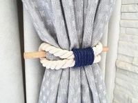 JAZLOG Curtain Tieback-Shabby Chic Ties-Nautical Decor-Natural Cotton Curtain Rope Tie Back Decorative Modern - Brown Rope -Wooden Pin | Pack of 02 - M, Blue, 249 Gram