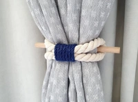JAZLOG Curtain Tieback-Shabby Chic Ties-Nautical Decor-Natural Cotton Curtain Rope Tie Back Decorative Modern - Brown Rope -Wooden Pin | Pack of 02 - M, Blue, 249 Gram