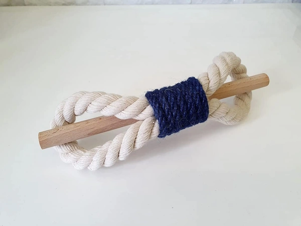 JAZLOG Curtain Tieback-Shabby Chic Ties-Nautical Decor-Natural Cotton Curtain Rope Tie Back Decorative Modern - Brown Rope -Wooden Pin | Pack of 02 - M, Blue, 249 Gram