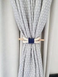 JAZLOG Curtain Tieback-Shabby Chic Ties-Nautical Decor-Natural Cotton Curtain Rope Tie Back Decorative Modern - Brown Rope -Wooden Pin | Pack of 02 - M, Brown, 249 Gram