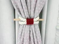 JAZLOG Curtain Tieback-Shabby Chic Ties-Nautical Decor-Natural Cotton Curtain Rope Tie Back Decorative Modern - Brown Rope -Wooden Pin | Pack of 02 - M, Red, 249 Gram