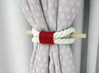 JAZLOG Curtain Tieback-Shabby Chic Ties-Nautical Decor-Natural Cotton Curtain Rope Tie Back Decorative Modern - Brown Rope -Wooden Pin | Pack of 02 - M, Red, 249 Gram
