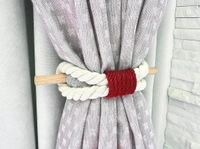 JAZLOG Curtain Tieback-Shabby Chic Ties-Nautical Decor-Natural Cotton Curtain Rope Tie Back Decorative Modern - Brown Rope -Wooden Pin | Pack of 02 - M, Red, 249 Gram