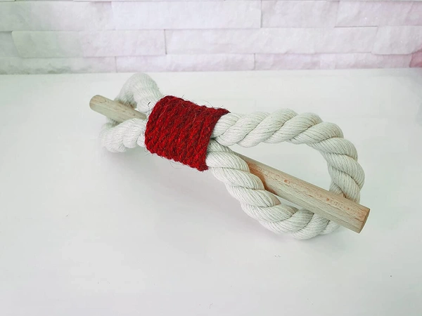 JAZLOG Curtain Tieback-Shabby Chic Ties-Nautical Decor-Natural Cotton Curtain Rope Tie Back Decorative Modern - Brown Rope -Wooden Pin | Pack of 02 - M, Red, 249 Gram