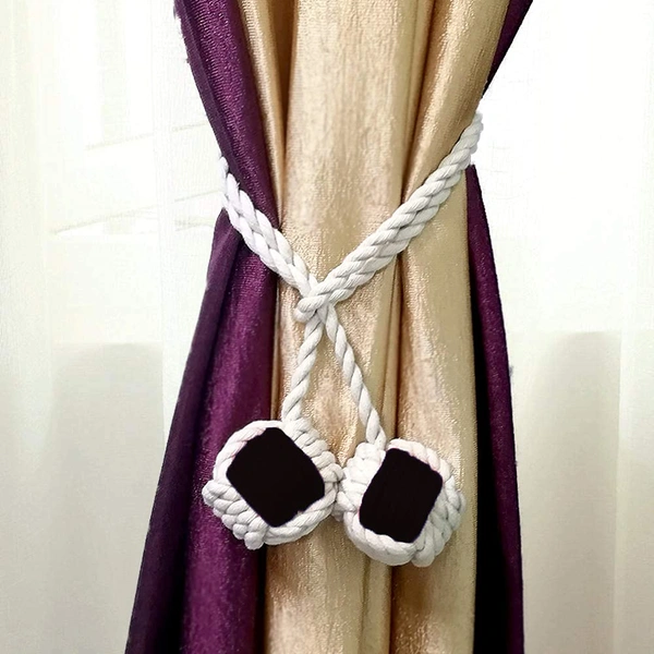 JAZLOG Curtain Tiebacks Handmade Holdbacks - Farmhouse Curtain Tie Back Holder by Hand-Woven Cotton Rope, Bohemian Home Decoration Drapery Holdback (Pack of 2 Pieces) - M, Black, 249 Gram
