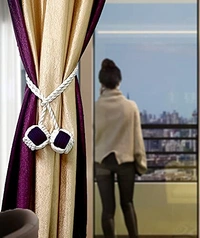 JAZLOG Curtain Tiebacks Handmade Holdbacks - Farmhouse Curtain Tie Back Holder by Hand-Woven Cotton Rope, Bohemian Home Decoration Drapery Holdback (Pack of 2 Pieces) - M, Black, 249 Gram