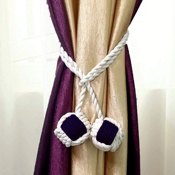 JAZLOG Curtain Tiebacks Handmade Holdbacks - Farmhouse Curtain Tie Back Holder by Hand-Woven Cotton Rope, Bohemian Home Decoration Drapery Holdback (Pack of 2 Pieces) - M, Blue, 249 Gram