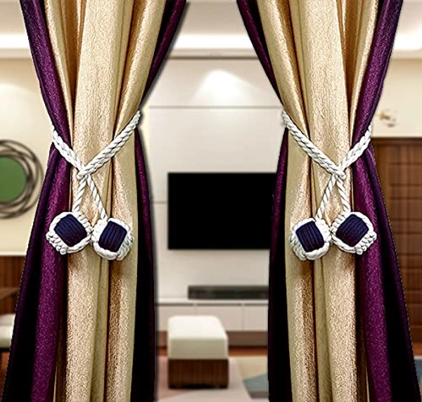 JAZLOG Curtain Tiebacks Handmade Holdbacks - Farmhouse Curtain Tie Back Holder by Hand-Woven Cotton Rope, Bohemian Home Decoration Drapery Holdback (Pack of 2 Pieces) - M, Blue, 249 Gram