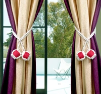 JAZLOG Curtain Tiebacks Handmade Holdbacks - Farmhouse Curtain Tie Back Holder by Hand-Woven Cotton Rope, Bohemian Home Decoration Drapery Holdback (Pack of 2 Pieces) - M, Red, 249 Gram