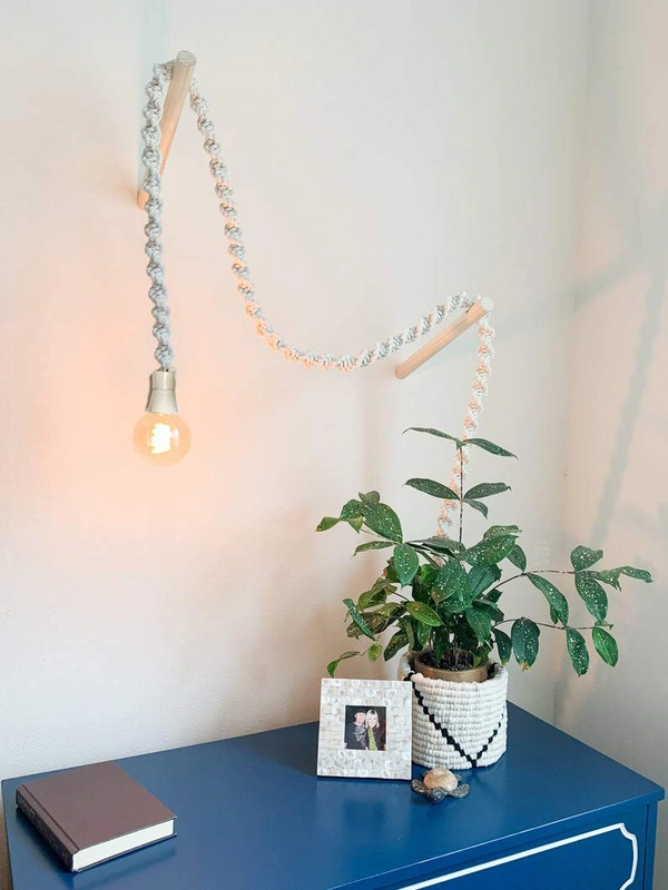 JAZLOG Rope Light Boho Pendant Light Plug in Swag Light Macrame Lamp Boho Wedding D�cor Desk Lights, Indoor Lighting, Night Lights, Gifts for Her, Birthday Gift, Bohemian - M, 3 Meter, 449 Gram