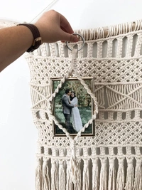 JAZLOG Hanging Photo Display Macrame Cotton Modern Sweet Picture Frame Organizer Holder Bohemian Home Decor (Pack of 02) OFF WHITE - M, Off White, 249 Gram