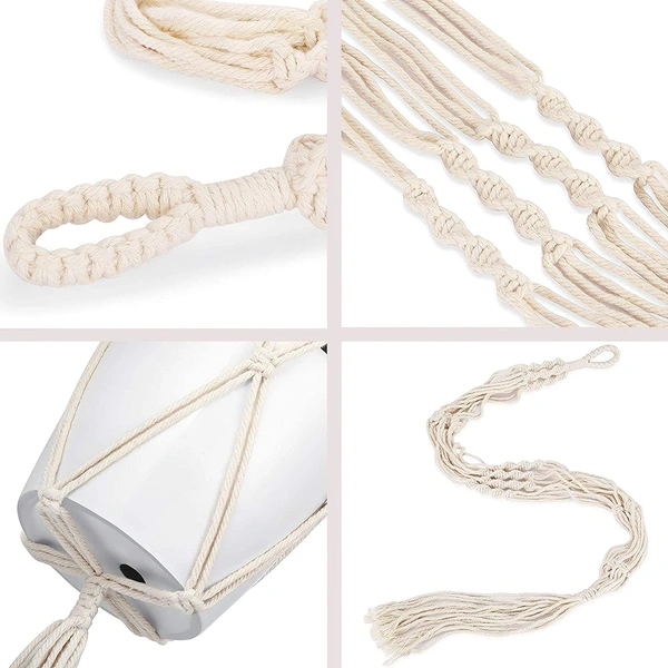 JAZLOG Hanging Planter For Indoor, Living Room, Balcony, GardeningDouble Macrame Stand HangerWall Flower Basket RopeHome Decor Ceiling Wall Hanging Vertical Garden [Without Pot] 39 inch, Pack of 01 - M, Off White, 249 Gram