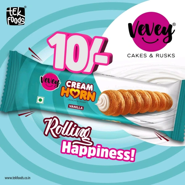 Tekfoods  Cream Horn Roll Vanilla  - Set Of 4