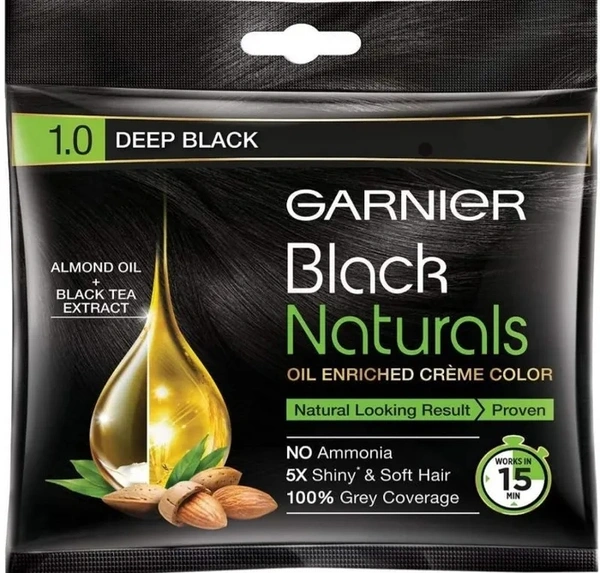 Garnier 1.0 Naturals Hair Color - Deep Black - 20ml+20gm
