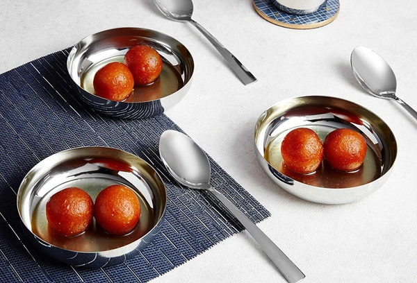 Stainless Steel Apple Plate / Halwa Plate / Dessert Bowl / Plate With Mirror Finish (Set of 6)