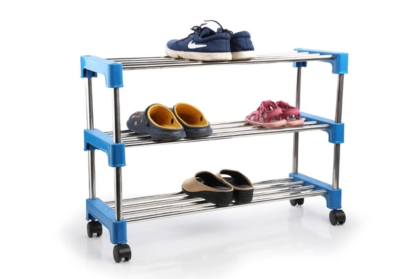 Stainless Steel Multipurpose Shoe Rack | Multiutility Stand | Cloth Stand | with 4 Rotating Castor Wheels (Colour may vary as par availability)