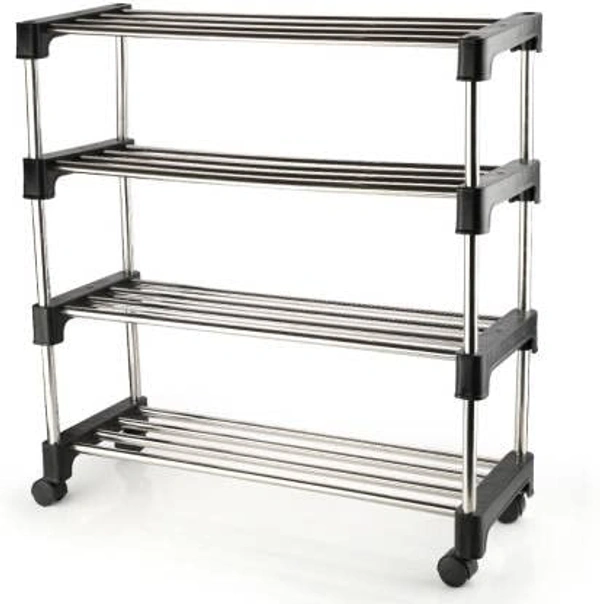 Stainless Steel Multipurpose Shoe Rack | Multiutility Stand | Cloth Stand | with 4 Rotating Castor Wheels (Colour may vary as par availability)
