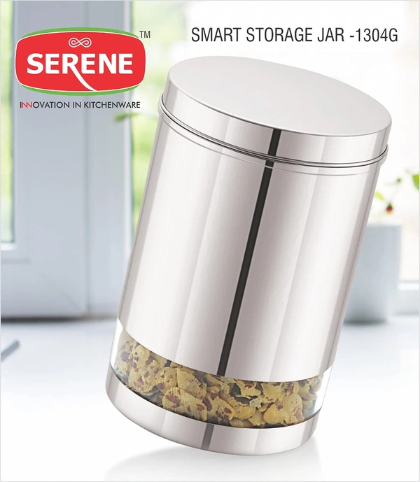 Serene Smart Stainless Steel See Through / Transparent Container Jar, Set of 1, 2200 ML, Glossy Finish-1304