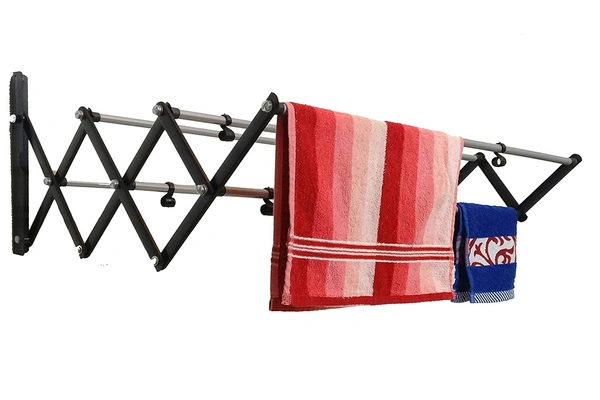 Elaxi DIY Powder Coated Foldable & Rust Proof Wall Mount Cloth Drying Stand (2.5ft, 12 x 30", Black & Silver)