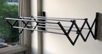 Elaxi DIY Powder Coated Foldable & Rust Proof Wall Mount Cloth Drying Stand (3ft, 12 x 36", Black & Silver) - Large ( 6 Rods of 36 inches each )