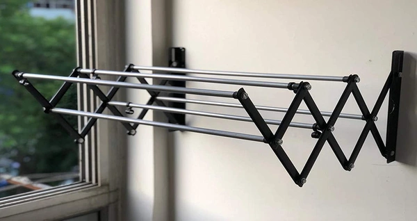 Elaxi DIY Powder Coated Foldable & Rust Proof Wall Mount Cloth Drying Stand (3ft, 12 x 36", Black & Silver) - Large ( 6 Rods of 36 inches each )