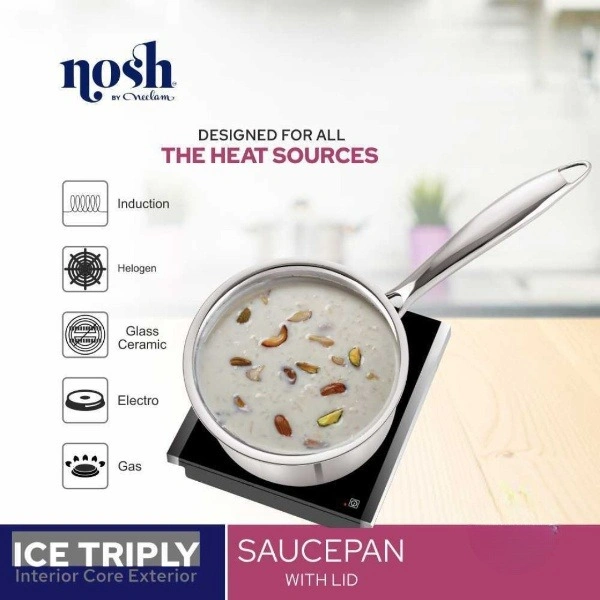 Neelam Nosh by Neelam Triply Saucepan with Lid 14Cm, 1.1 Liters