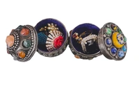 Set Of 2 Pure Brass Round Storage Box With Colorful Stones metallic coating - Diameter - 4 cms