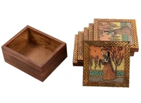 Brown Square Wooden Tea Coaster with Gemstone painting - 8.5 cms x 8.5 cms, brown
