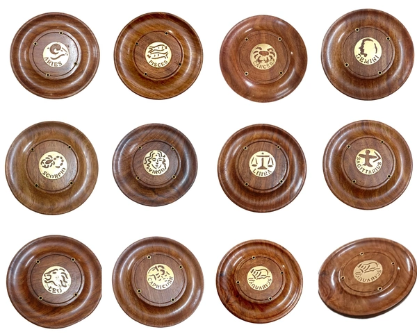 Brown Handmade Wooden Round Shape Incense Stick Holder/Agarbatti Stand with Brass Work/Wood Incense Holder  (Brown)