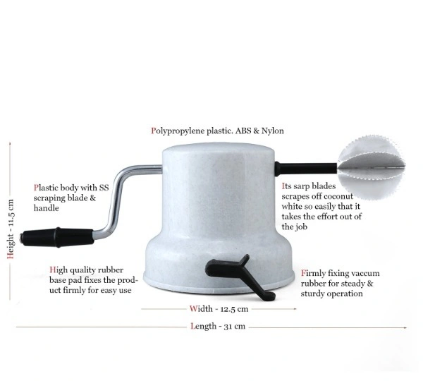 Nalini Plastic Coconut Scrapper with Vacuum Base, White