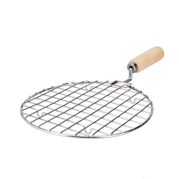JP Pizza Grill Round Papad Jali Stainless Steel Roaster, Brinjal Roaster, Barbeque Jali Roaster Chapati Toast Grill Wooden Handle (Papad Jali Round Size 1 Small)