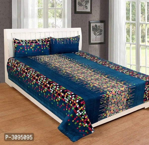 Poly Cotton 3D Double Bedsheet With 2 Pillow Covers - 9886446, P-3095095