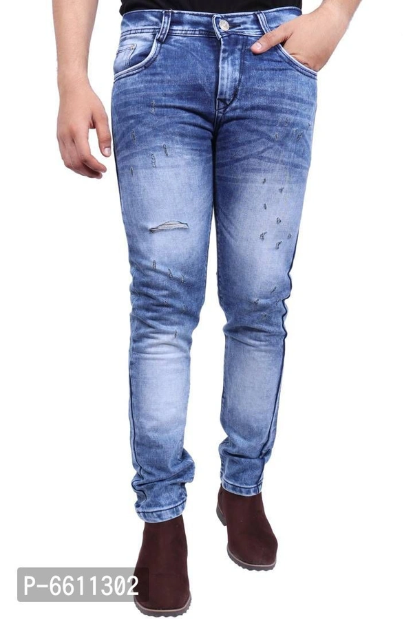 Stylish Blue Distressed Denim Cotton Strechable Jeans For Men - P-6611302, 28