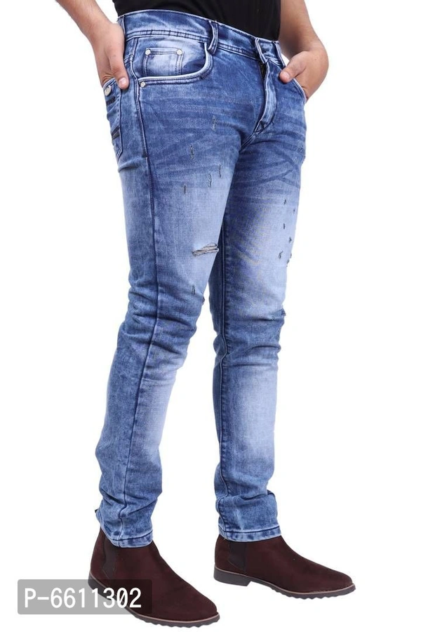Stylish Blue Distressed Denim Cotton Strechable Jeans For Men - P-6611302, 28