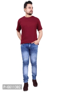 Stylish Blue Distressed Denim Cotton Strechable Jeans For Men - P-6611302, 28