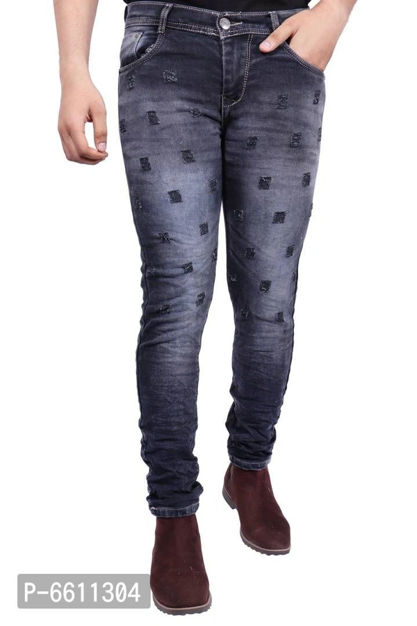 Stylish Black Distressed Denim Cotton Strechable Jeans For Men - P-6611304, 28