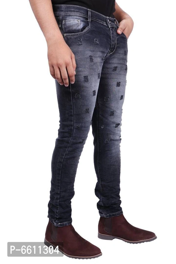 Stylish Black Distressed Denim Cotton Strechable Jeans For Men - P-6611304, 34