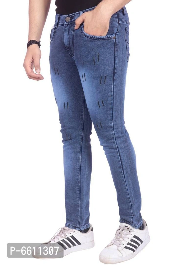 Stylish Blue Distressed Denim Cotton Strechable Jeans For Men - P-6611307, 32