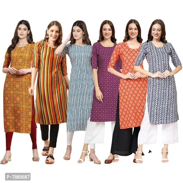 Elegant Crepe Digital Printed Straight Kurta For Women- Pack Of 6 - P-7809607, 9886446, M