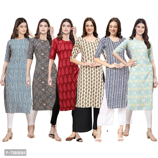 Elegant Crepe Digital Printed Straight Kurta For Women- Pack Of 6 - P-7809604, 9886446, M