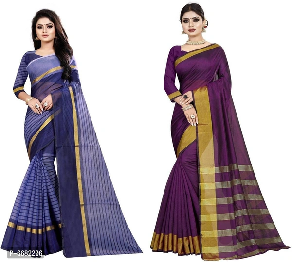 Fashion Cotton Silk Saree For Womens(Pack of 2, Multicolor) - P-6682206, 9886446