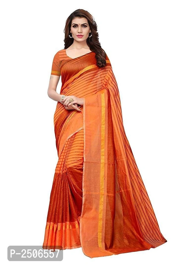 Trendy Orange Self Pattern Chanderi Cotton Saree with Blouse piece - P-2506557, 9886446