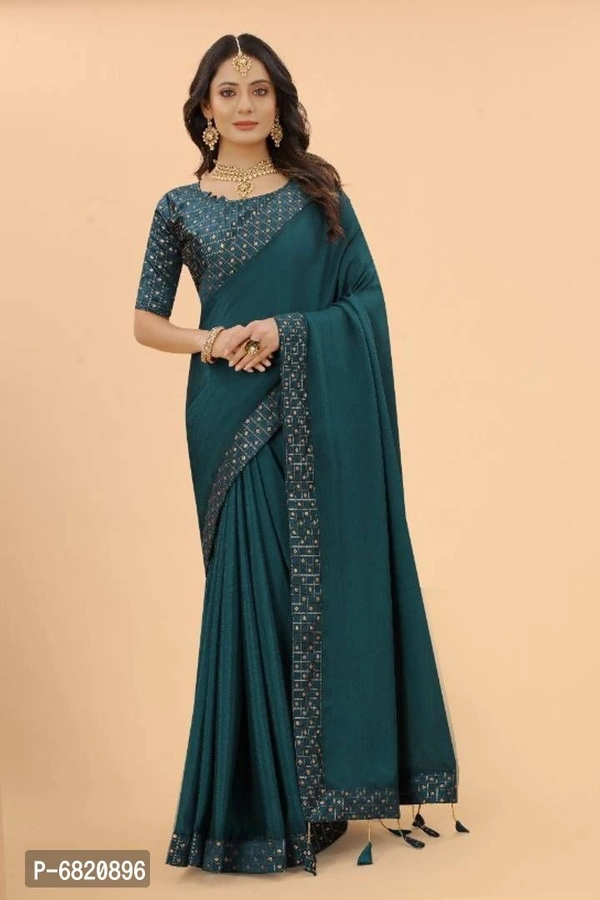 Elegant Art Silk Saree With Blouse Piece For Women - 9886446, Teal, P-6820896