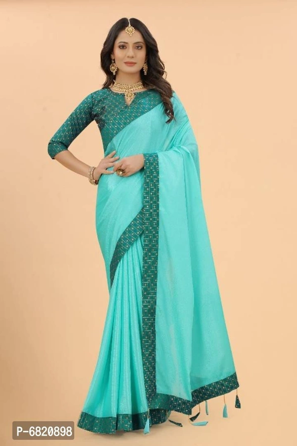 Elegant Art Silk Saree With Blouse Piece For Women - 9886446, Turquoise, P-6820898