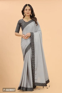 Elegant Art Silk Saree With Blouse Piece For Women - 9886446, Grey, P-6820897